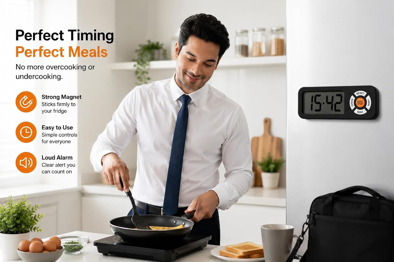 Triq Digital LCD Kitchen Timer with Magnetic Back | Black