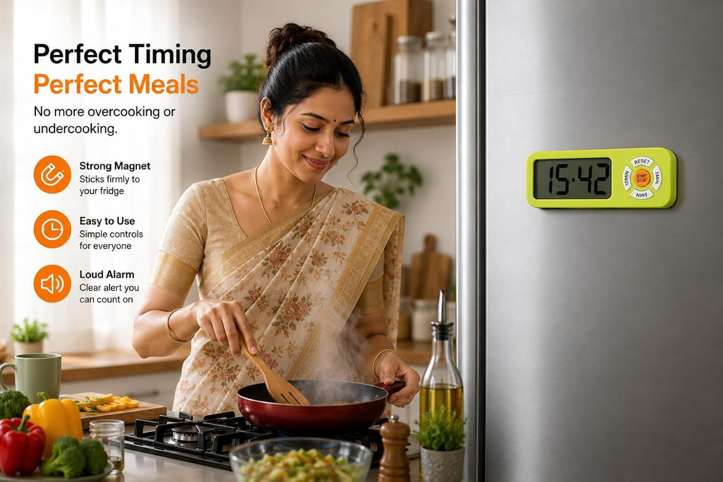 Triq Digital LCD Kitchen Timer with Magnetic Back | Green