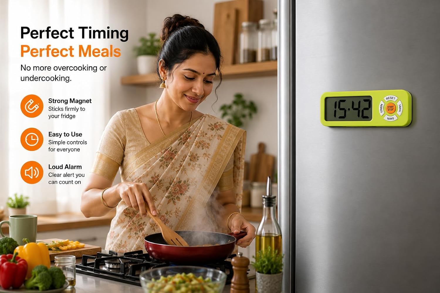 Triq Digital LCD Kitchen Timer with Magnetic Back | Green