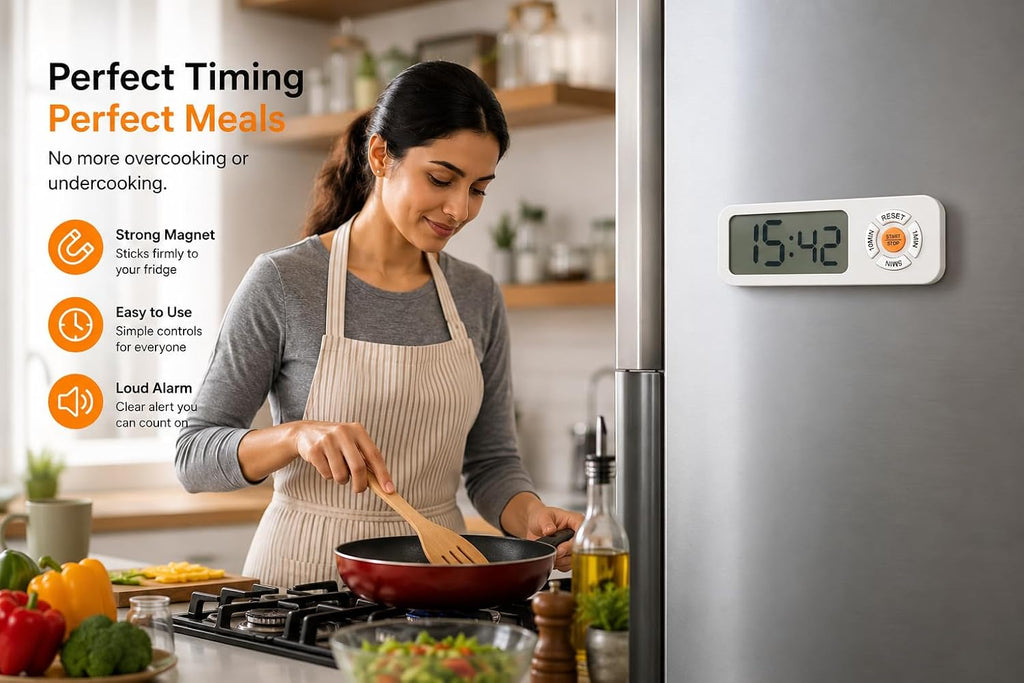 Triq Digital LCD Kitchen Timer with Magnetic Back | (White)