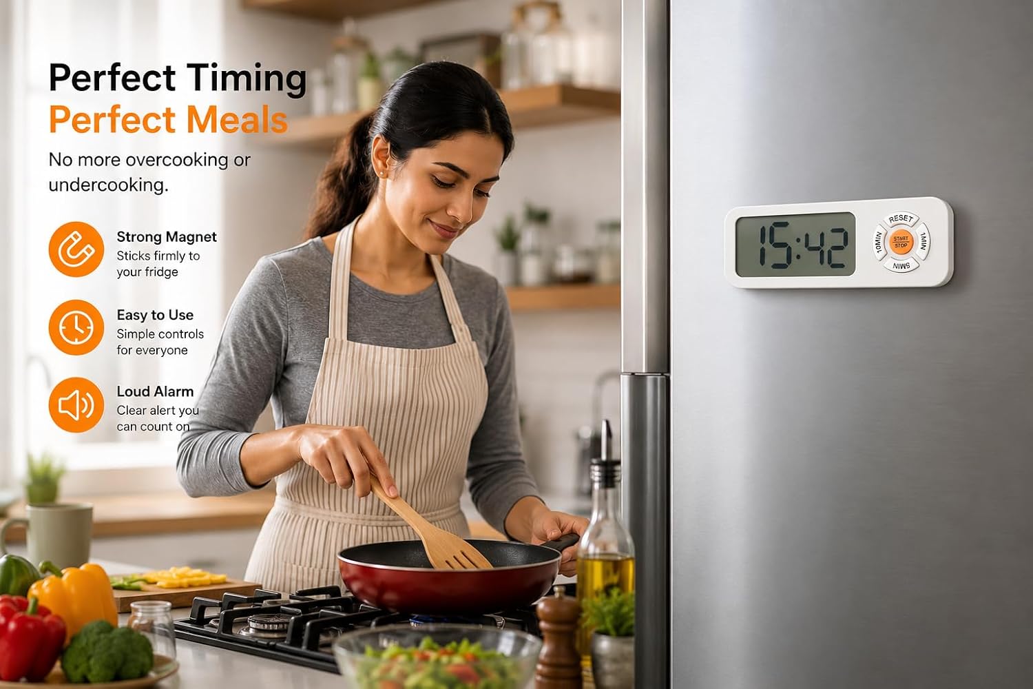 Triq Digital LCD Kitchen Timer with Magnetic Back | (White)